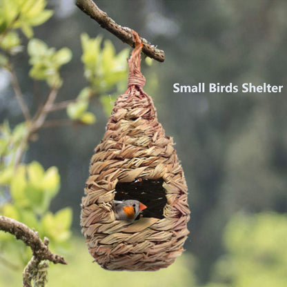 Hamiledyi Humming Bird Houses Nest, Hand Woven Wooden Vintage Chickadee Finch Hut Outdoor Hanging Natural Grass Birdhouse Nest for Canary Finches Robin Wren- Set of 3
