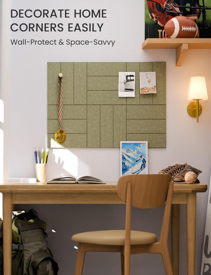 Felt Bulletin Board Tiles -28"x18" with 40 Adhesive Tabs, Cork Board Alternative for Office Decor, Push Pin Board Wall Organizer 6-Pack(Olive Green)
