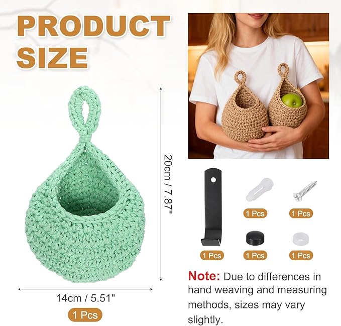 uxcell Hanging Fruit Baskets for Kitchen, Hand-Woven Wall Hanging Storage Jute