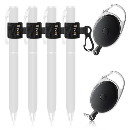Likesing 4 Black Retractable Pen Holder, 27.5" Reel Elastic Pen Leash Retractable Pencil Holder with 2 Belt Clip for Nurses, Teachers, Waitres, Carpenters, Construction Workers(Black)