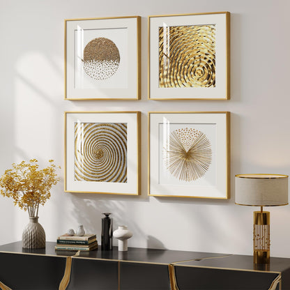 4 Pcs Framed Modern Gold and White Wall Art, Luxury Minimalist Canvas Pictures Prints, Geometric Painting Artwork Home Decoration for Hallway, Bathroom, Dining Room and Living Room