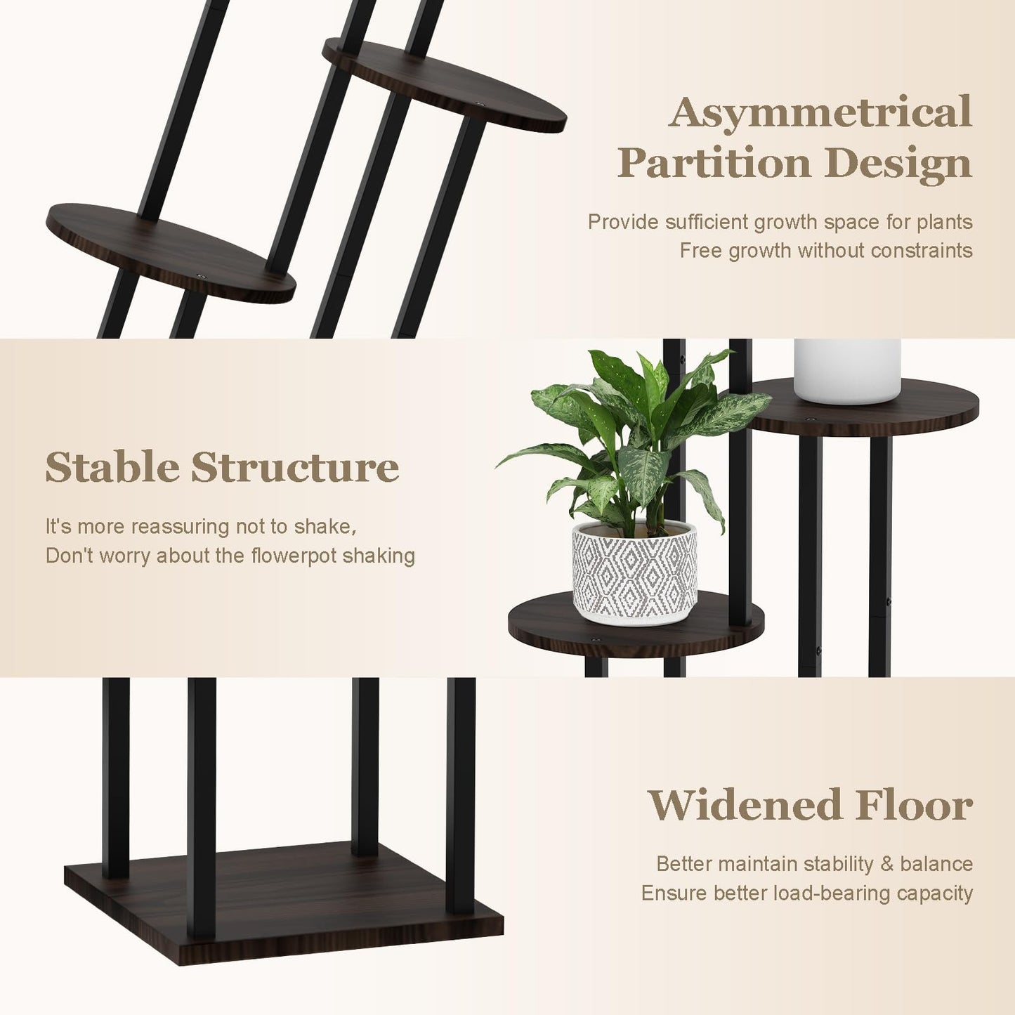 SMFANLIN 4 Tier Plant Stand Indoor, Metal Wooden Tall Plant Shelf Flower Pot Stand for Multiple Plants, Corner Flower Holder Plant Display Rack for Living Room Balcony Patio Garden (Black)