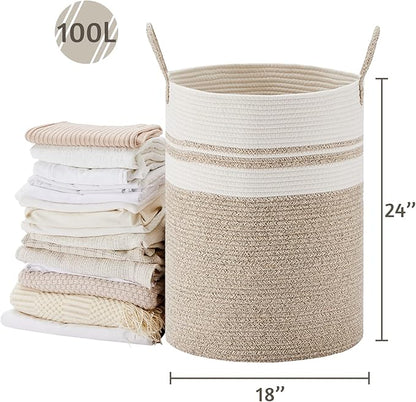 VIPOSCO Large Laundry Hamper, Tall Woven Rope Storage Basket