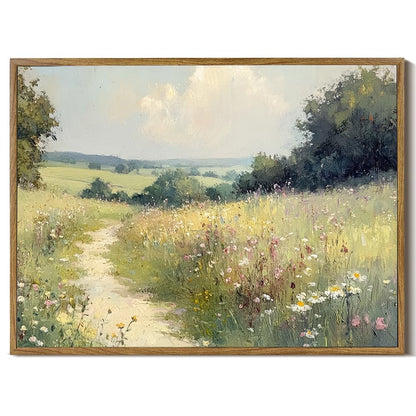 Framed Canvas Wall Art Prints Oil Painting Wildflower Aesthetic Room Decor Serene Country PathLandscape Abstract Poster Pictures Prints for Bathroom, Bedroom LivingRoom 8×10inch
