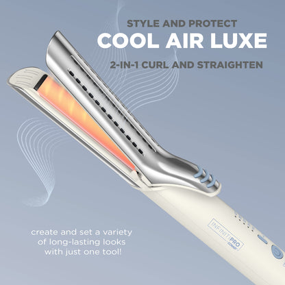 INFINITIPRO BY CONAIR 2-in-1 Cool Air Curling Iron and Flat Iron Luxe, Protects Against Damage and Locks in Style for Effortless Long Lasting Curls, Waves & Straight Looks with One Tool