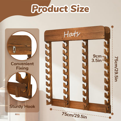 WYJREES Wooden Hat Racks for Baseball Caps, 40-Slot Wall Mount Baseball Cap Rack, Hat Organizer for Display and Storage, Vertical Cap Hanger for Bedroom, Entryway or Closet