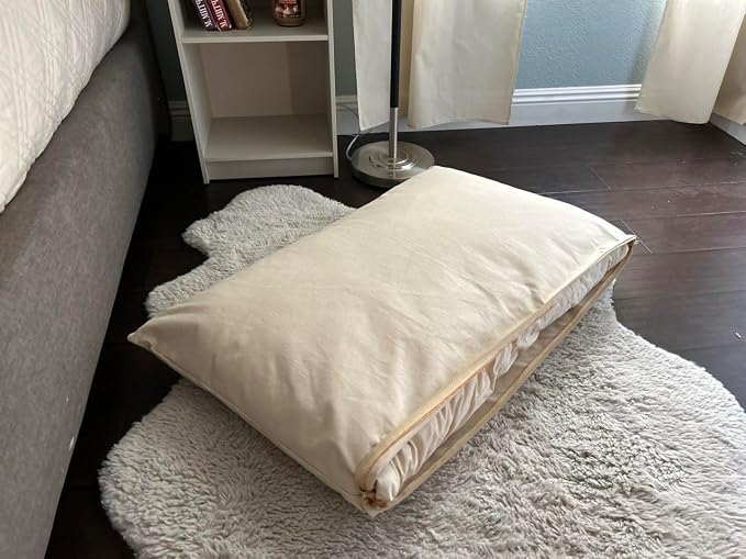 Natural Cotton Canvas Dog Bed – Raw Cotton Filled Pet Cushion Insert, Breathable Eco-Friendly Dog Mattress, Durable Washable Cover with Zipper (Natural, Large 48"x30"x5")