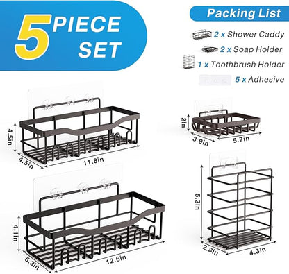 EUDELE 5-Pack Rustproof Stainless Steel Shower Caddy – No Drill Adhesive