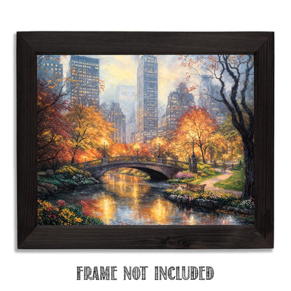 Autumn In Central Park Painting - 11x14 Unframed Poster Cityscape Wall Art, New York City Fall Decor, Urban Landscape, Scenic Park, Romantic City, Skyscrapers, Nature, Tranquil Condo & Apartment Décor