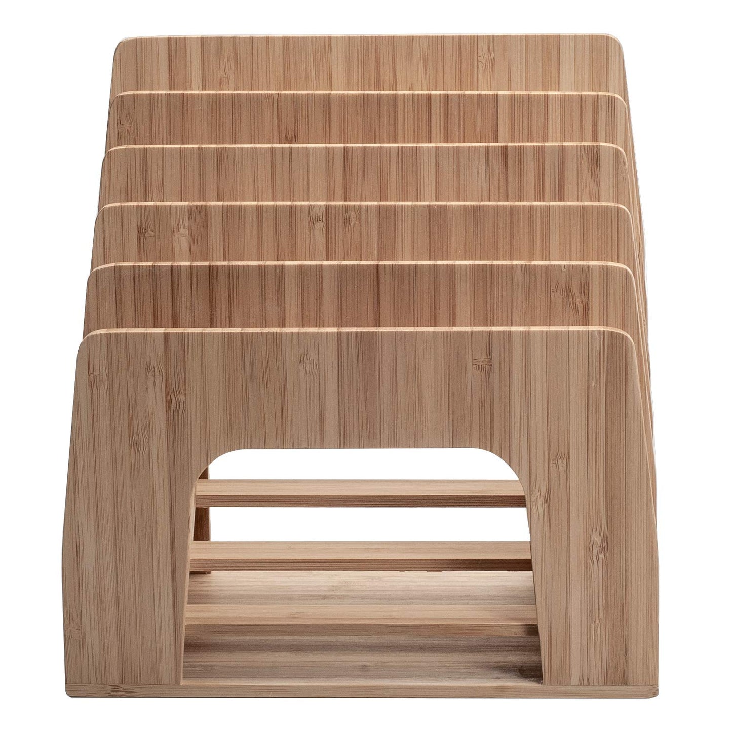 MobileVision Bamboo Multi Device Inclined Organizer for Smartphones, Tablets and Laptops, Upright Sections, Step Sorter, 5 Slots