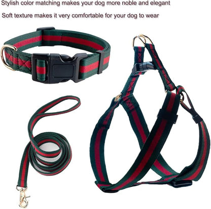 Premium and Stylish Dog Collar Harness and Leash,Soft Comfortable，Chest Adjustable Pet Harness,Luxury Fashion Dog Harness Leashes Set Gift for Puppy Small Dogs