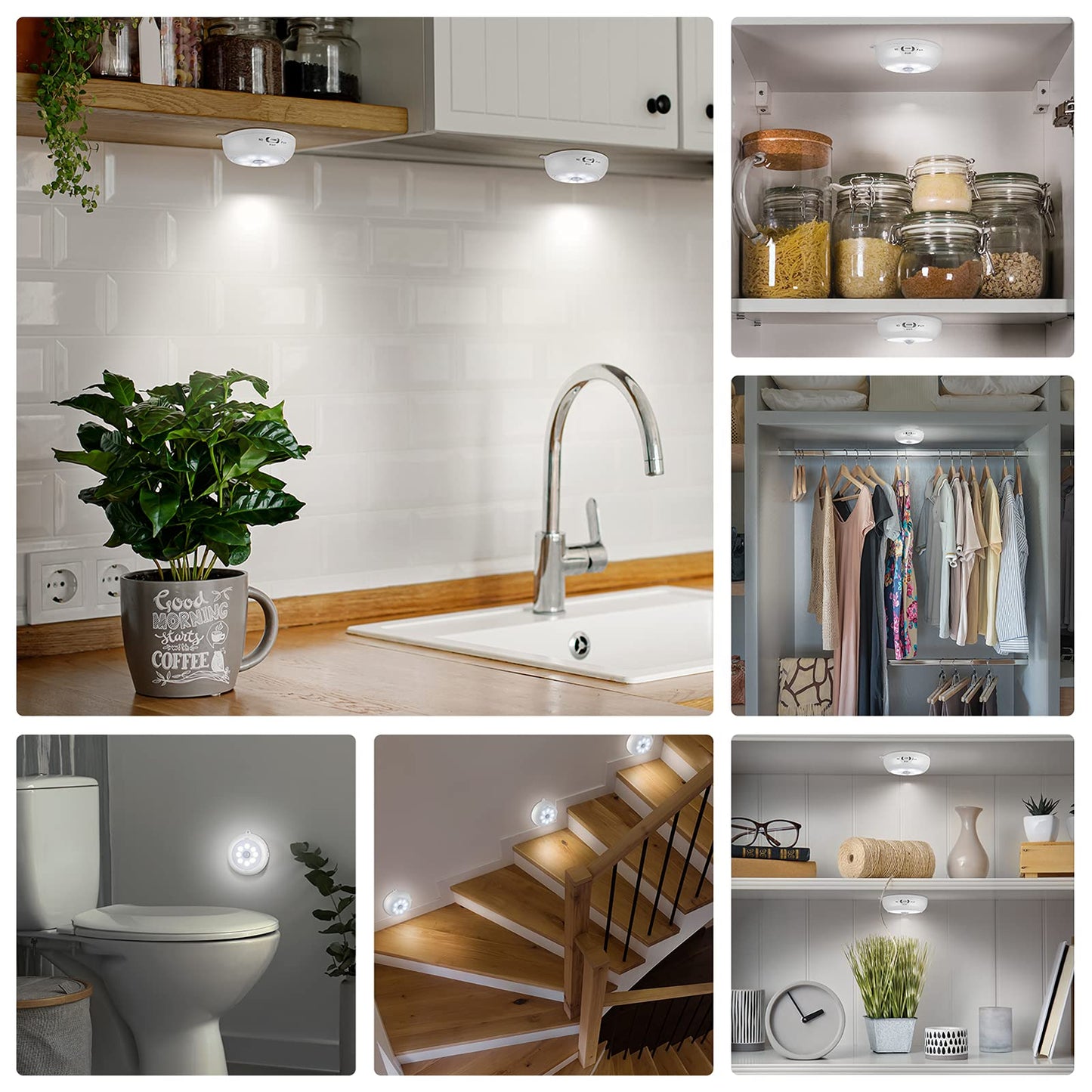 Motion Sensor Light Indoor, LED Night Light Closet Lights, Under Cabinet Lights, AA Battery Operated Stick on Wireless Puck Lights for Wall, Step, Stair, Dimmable (3 Pack)