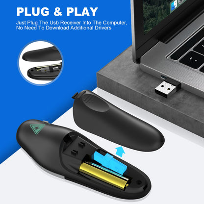 QUI 2 Pack Presentation Clicker, Wireless Presenter Remote Clicker for PowerPoint, Slide Advancer for Mac, Windows, Google Slide, Keynote (USB Type-c, Black Blue)
