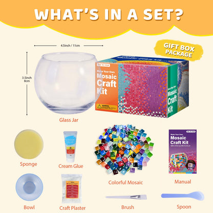 ONE TO FOUR Kids Craft Kit Mosaic Stained Glass Candle Holder - DIY Arts and Crafts for Kids Ages 8-12 & Adults, Turkish Night Light Making Kit, Ideal Home Decor Gift for Birthdays, Easter