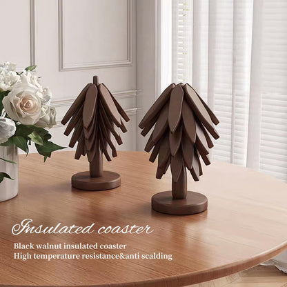 Trivets for Hot Dishes, 4Artful Foldable Wooden Hot Pads for Kitchen, Stored as a Decorative Christmas Tree for Dishes, Pans, Teapots | Creative Kitchen Gift in Walnut Wood