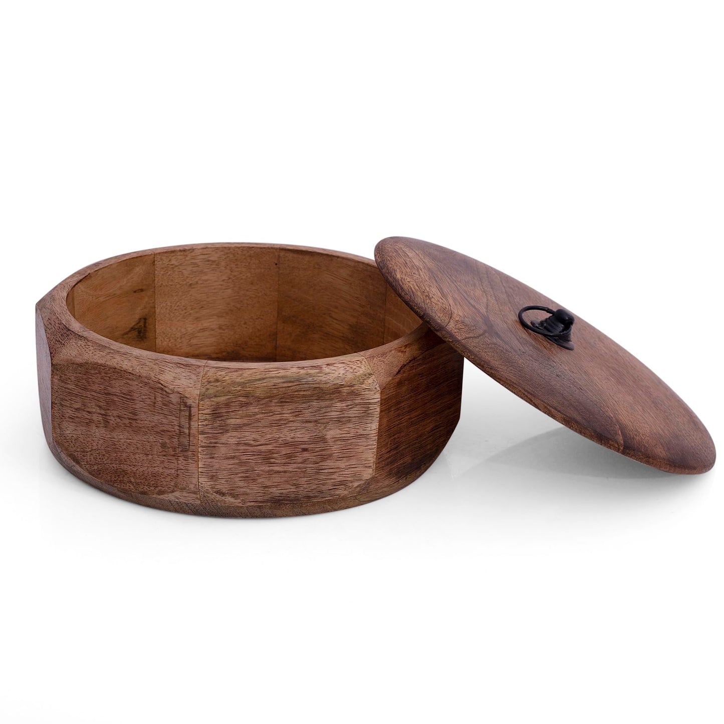 Handcrafted Wooden Mexican Tortilla Warmer Basket Indian Chapati Roti Bread Holder Box Pancake Keeper Serveware Hot Pot Casserole Dish With Lid Home Kitchen Dining Decor, Natural Brown, 9 x 3.5 Inches