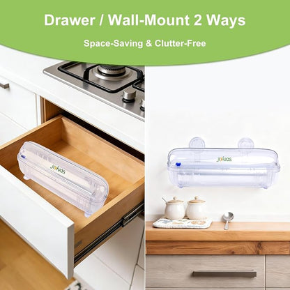 Plastic Wrap with Slide Cutter - Food Cling Wrap Reusable Cling Film Dispenser Fits 12" Rolls BPA-Free Cuts for Aluminum Foil, Tin Foil, Baking Paper