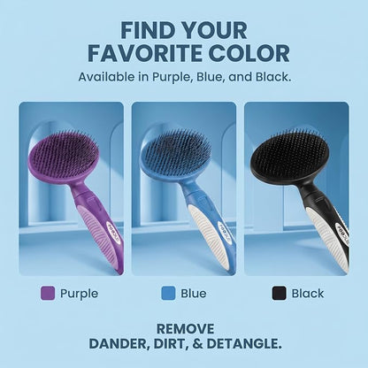 Round Bristle Pet Brush for Dogs and Cats - Soft Dog Brush for Grooming Short or Long Hair - Gentle Tool for Sensitive Skin Removes Dander, Dirt, and Detangles (Blue)