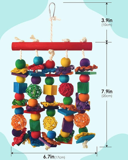 DBNESS Bird Toys, Parakeet Chewing Toy, Multicolored Natural Wooden Blocks Birds Parrot Tearing Toys mit Rattan Wicker Balls, for Medium Small Macaw Cockatoos Budgie Lovebird Cockatiel Conures
