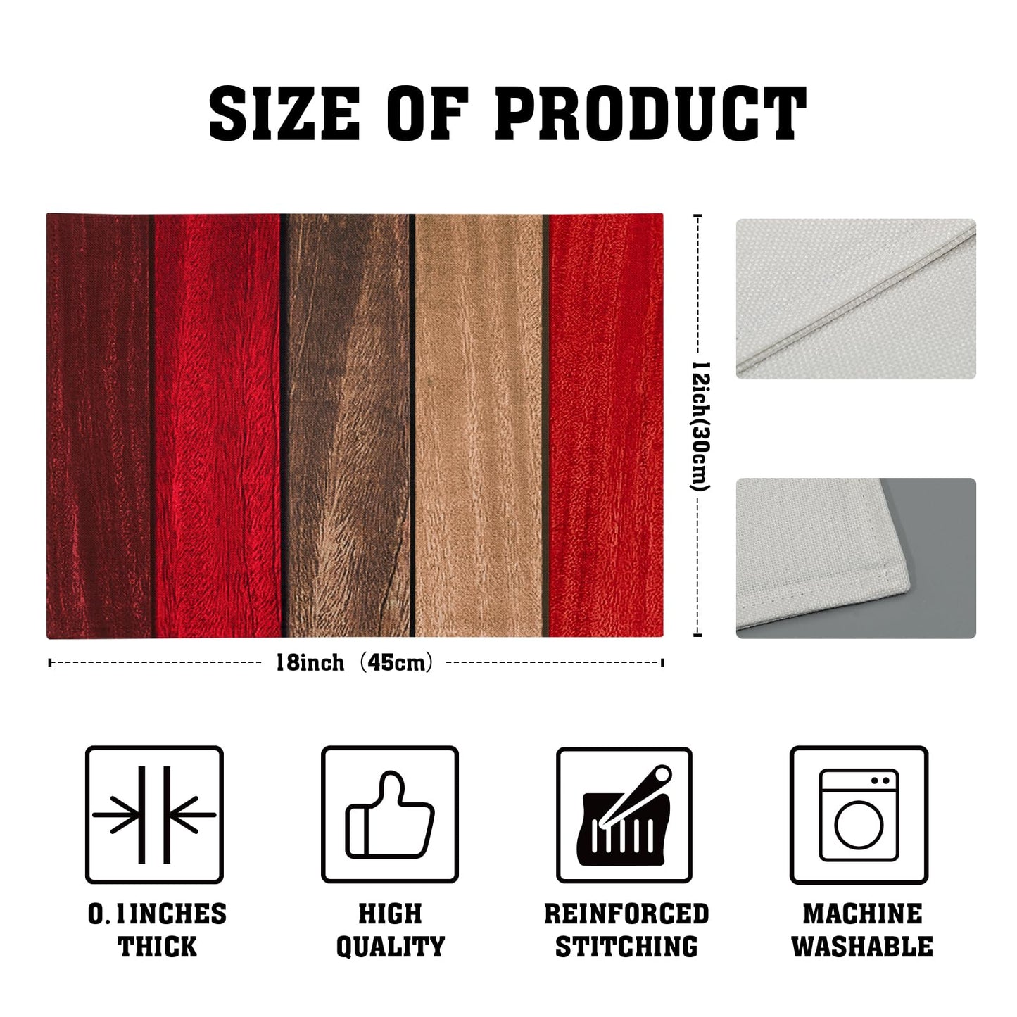 Giwawa Rustic Wood Placemats Set of 4- Retro Red Brown Wooden Board Linen Place Mat 12x18 Inch- Farmhouse Country Style Washable Heat Resistant Table Mats for Kitchen Dining Cabin Decor