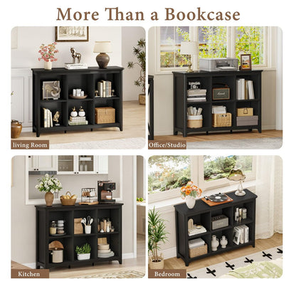 BON AUGURE 6 Cube Storage Organizer Bookcase, Horizontal Bookshelf with Curved Edge, Floor Standing Low Wooden Book Shelf for Living Room, Office -Black Oak, 43"