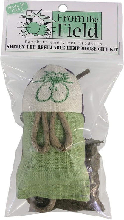 From The Field | Shelby The Hemp Mouse Cat Toy | Natural Hemp Fabric | Filled with Organic Catnip, Biodegradable, Eco-Friendly, Durable, USA-Made, Safe Non-Toxic (Gift Kit Shelby)