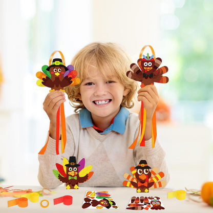 Cinrobiye 24 Set Turkey Windchime Craft Thanksgiving Windsock Kits DIY Wind Chime Flags Fall Hanging Ornament Wind Socks Farmhouse Yard Garden Patio Lawn Decor for Home School Activities Supplies