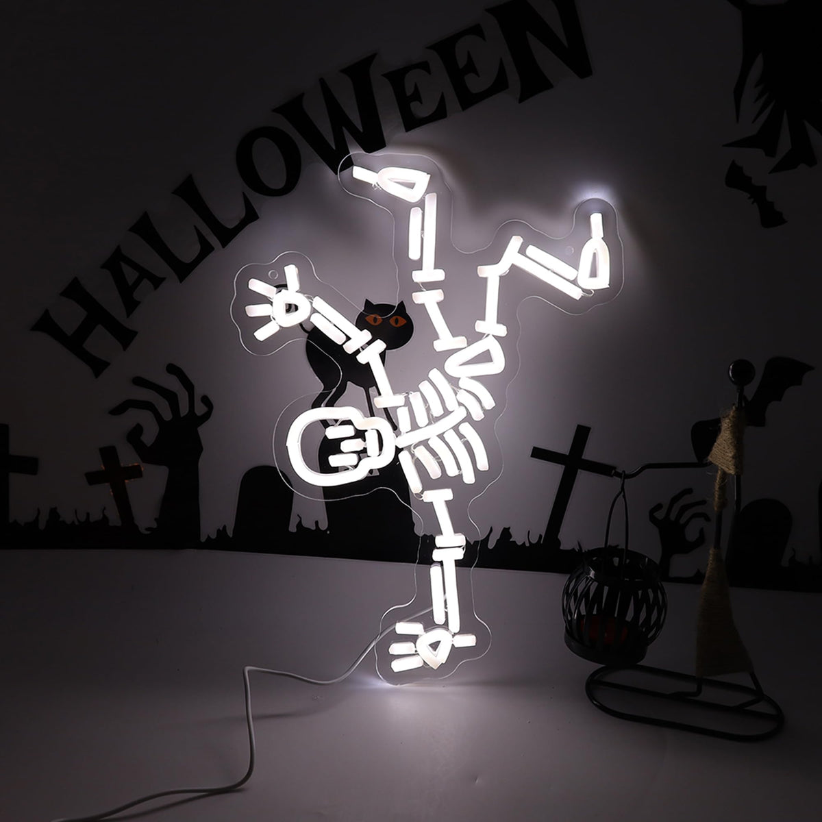 Dancing Skeleton Neon Sign for Halloween decorations - LED Skull Neon Light Up Sign for Wall Decor, Perfect for Man Cave Halloween Party Decor
