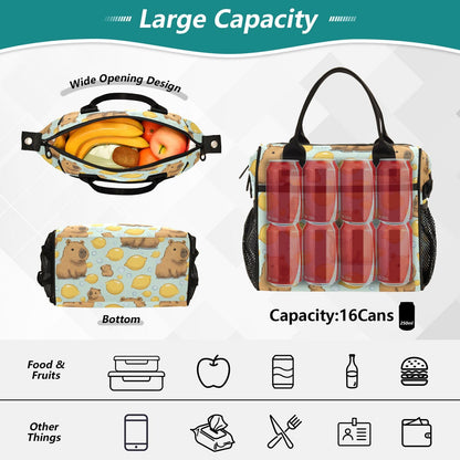 Boccsty Cute Capybara with Lemon Kids Reusable Lunch Box Boys Girls Insulated Lunch Bag Women Men Cooler Tote Bag Organizer Meal Prep for School Office Picnic M