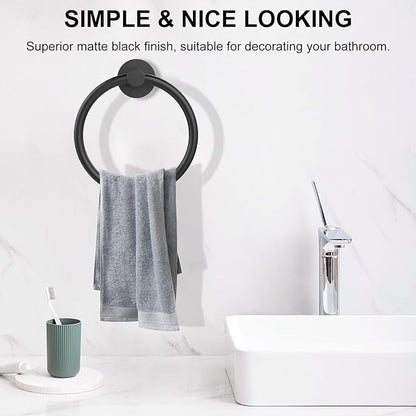 SetSail Towel Holder for Bathroom Wall Matte Black Towel Ring Stainless Steel