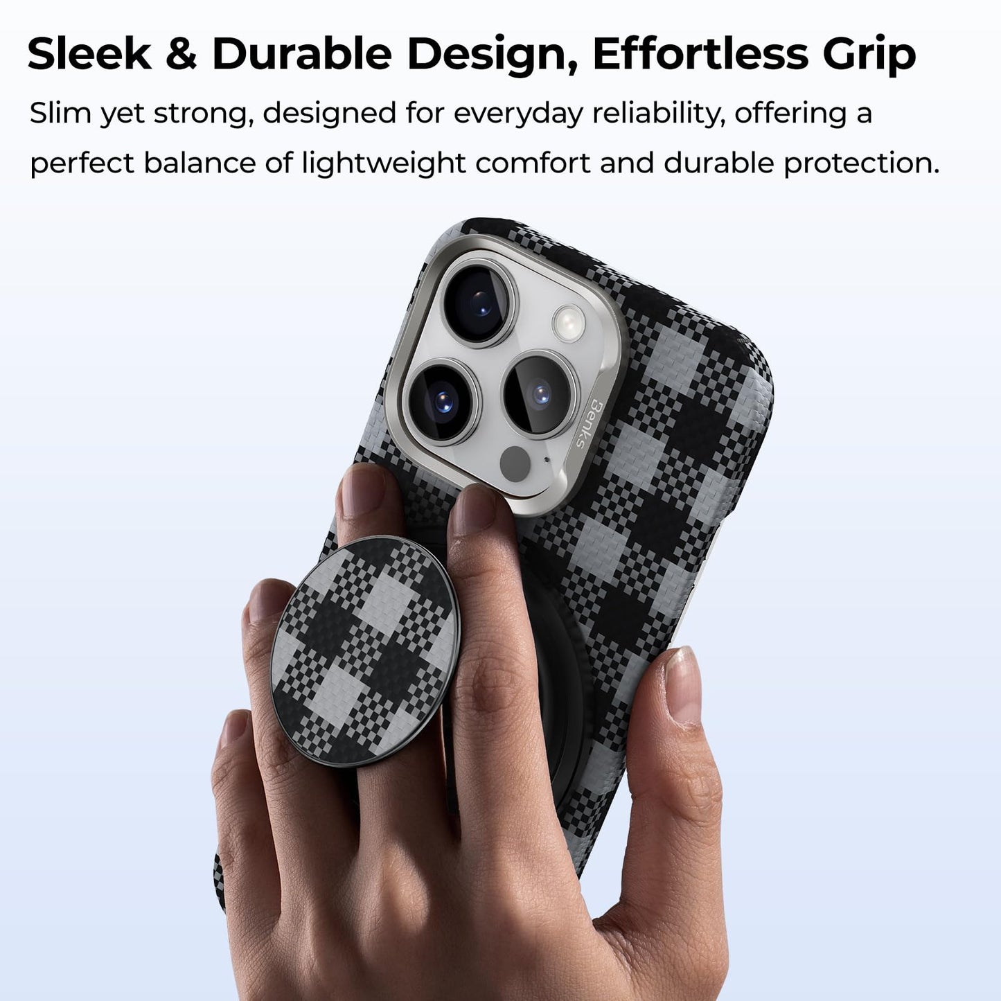 BENKS ArmorPop Magnetic Phone Grip & Stand for MagSafe, 360° Rotation Adjustable Phone Ring Holder for iPhone 17/16/15/14/13/12 Series, Durable Kevlar Design