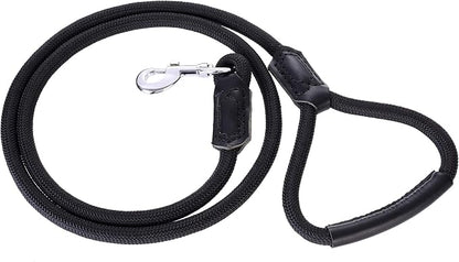 Mile High Life | Premium Leather Dog Leash | Strong Rope Leash | Leather Handle | Zinc Alloy Strong Clasp | Small Medium Large Dogs | 4/5/6 Feet(Black, 60 Inch (Pack of 1))
