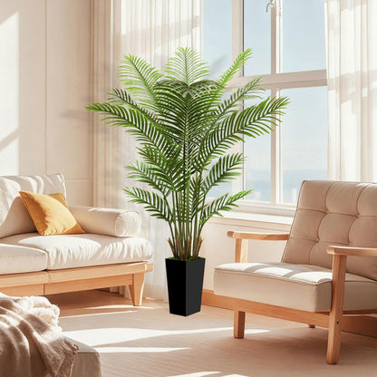 6FT Tall Fake Tree Artificial Palm Plant with Black Planter – Faux Indoor Plants Tree Decor for Home Office Living Room Corner