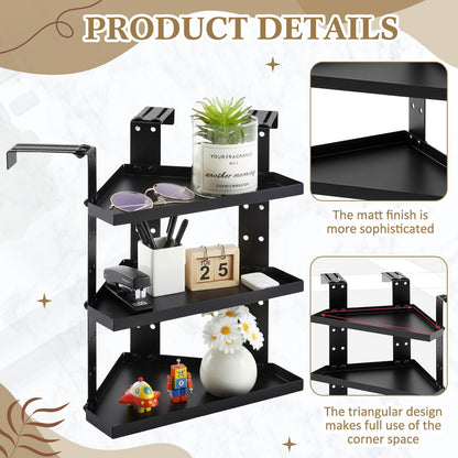 BrightRow 3 Tier Large Cubicle Corner Shelf, Office Cubicle Storage Organizer Accessories, Adjustable Corner Shelf with Hooks