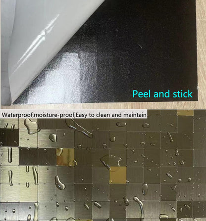 WEIMEISC 10 Sheets Peel and Stick Backsplash Tile for Kitchen, Self-Adhesive Mosaic Tile, Stick on Bathroom Vanities，Fireplace Décor, Laundry Table(11.81" X 11.81") (Brushed Gold+Golden Mirror, 10)