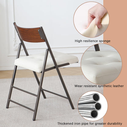 mollveesen 2 Pack Folding Chairs with Thick Padded Seat,Heavy Duty Steel Frame Foldable Dining Chairs with Soft Cushion Set of 2,Portable Indoor Outdoor for Home Kitchen,Office,Events,Wedding(White)