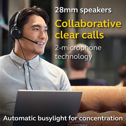 Jabra Evolve2 30 UC Wired Headset, USB-C, Mono, Black – Lightweight, Portable Telephone Headset with 2 Built-in Microphones – Work Headset with Superior Audio and Reliable Comfort