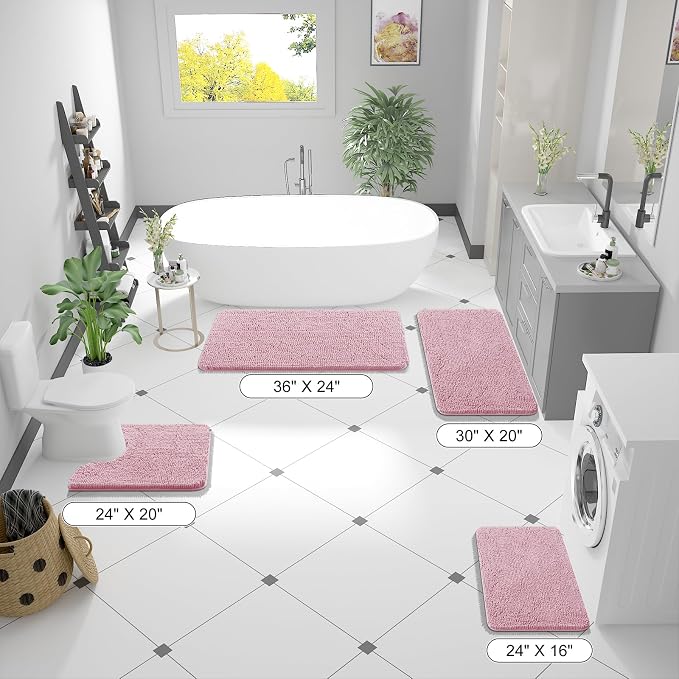 OLANLY Bathroom Runner Rugs 44x24, Soft Absorbent Chenille Bath Rugs, Rubber Backing Quick Dry, Machine Washable Long Bath Mats for Bathroom Floor, Tub and Shower, Home Decor Accessories, Dusty Rose