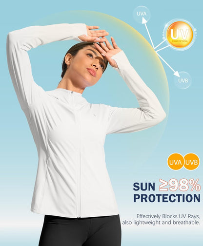 Soothfeel Women's UPF 50+ Sun Protection Hoodie Jacket Lightweight Long Sleeve Sun Shirt for Women with Pocket Hiking Outdoor B-White
