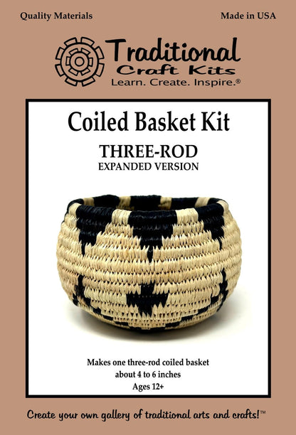 Traditional Craft Kits Coiled Basket Weaving Kit Expanded Version – Three-Rod Basketry Technique – Complete DIY Basket Making Supplies with Raffia, Fiber Rush, and Tools – Made in USA