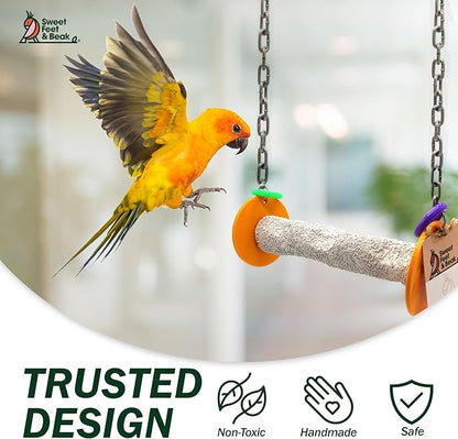 Sweet Feet and Beak Roll Bird Swing - Pumice Perch Bird Toys Trims Nails and Beaks, Safe Bird Cage Accessories for Small and Large Birds, Swinging Toys Birds Will Love, XSmall 4.5 Inches - Yellow