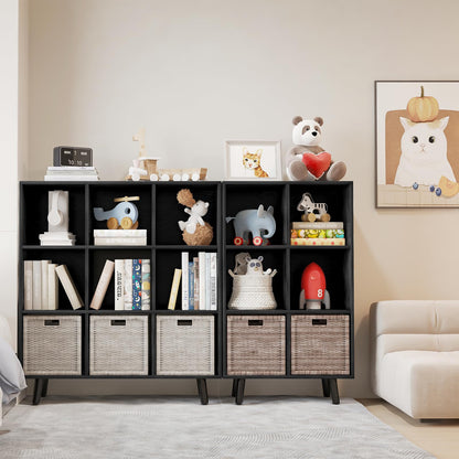ELYUP 6-Cube Open Shelf Bookcase - 3-Tier Wooden Floor-Standing Bookshelf with Legs and Backpanel, Ideal for 11-inch Fabric Storage Bins and Miscellaneous Organizer, Black