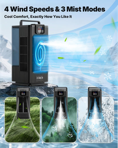 Mini Portable Air Conditioner Cooler: 2000ml Air Cooling Fan with 120°Oscillating - 3 Mist Modes & 4 Speeds, RGB Night Light, 1-8H Timer Remote Control - Portable Small AC for Bedroom, Room, Desk
