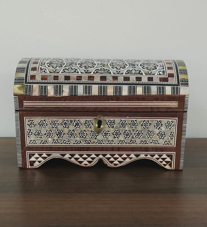 FAMA.store Handmade Egyptian Jewelry Box – Mother of Pearl Inlay – Decorative Wooden Trinket Box for Women Oriental Keepsake Storage Organizer (8" X 5" x 5" inch M04)