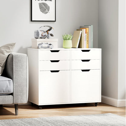 Giantex 4-Drawer File Cabinet, Rolling Printer Stand with 2 Lockable Wheels, Wooden Lateral Filing Cabinet, Load 298 Lbs, Under Desk Craft Storage Organizer for Home Office Organization (White)