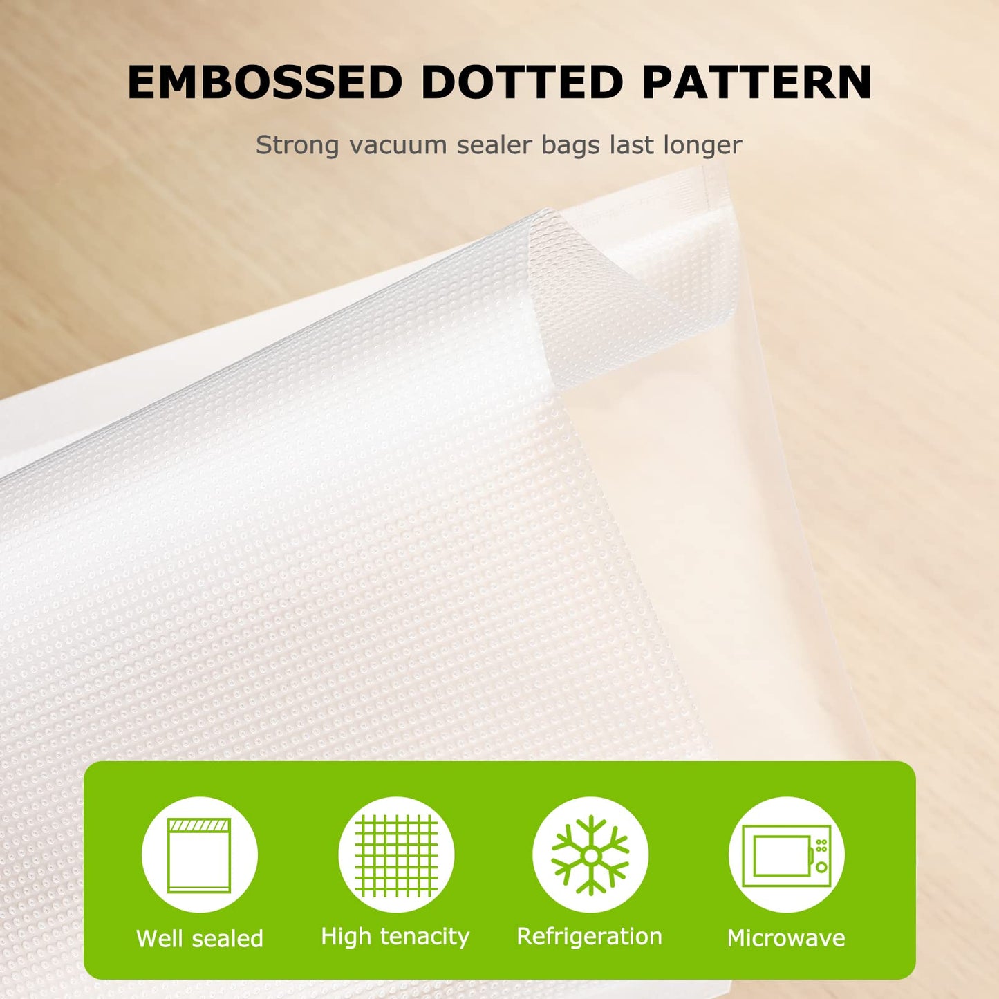 Bonsenkitchen Precut Vacuum Sealer Bags 200 Quart 8" x 12", BPA Free, Commercial Grade Textured Food Vacuum Sealer Bag, Thick Embossed Bags for Storage and Sous Vide Cooking VB3208