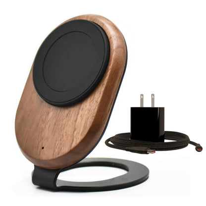 ARK Uno - Solid Wood MagSafe Stand Magnetic Wireless Charging Station w/Adapter & USB to USB C15W Wireless Charger. for iPhone 12-17 & Some Samsung. Home, Office, Kitchen,Best Mens Gifts!