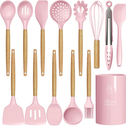 Silicone Cooking Utensils Kitchen Utensil Set - 446°F Heat Resistant Silicone Kitchen Utensils Set, Spatula,Turner Tongs, Spoon, Brush, Whisk,Kitchen Gadgets for Nonstick Cookware, BPA Free (Gray)