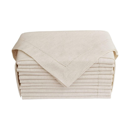 GFI LINEN CLUBS Cotton Flax Linen Cloth Dinner Napkin - Pack of 12 Natural Premium Hemstitched Napkins, 20x20 Inch, Machine Washable, Reusable Table Cloth for Dining, Parties, Weddings & Everyday Use