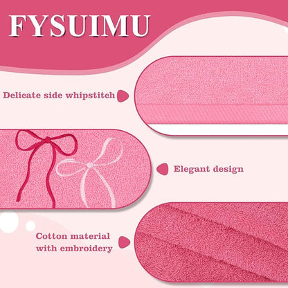 3Pcs Pink Bow Hand Towels Coquette Cotton Embroidered Decorative Towels